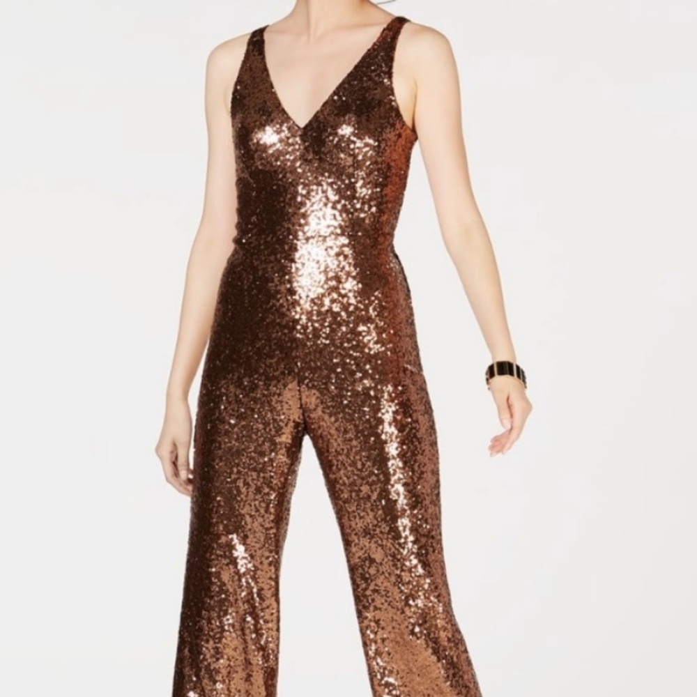 Nwt Nightway sequined jumpsuit champagne copper color - Picture 4 of 6